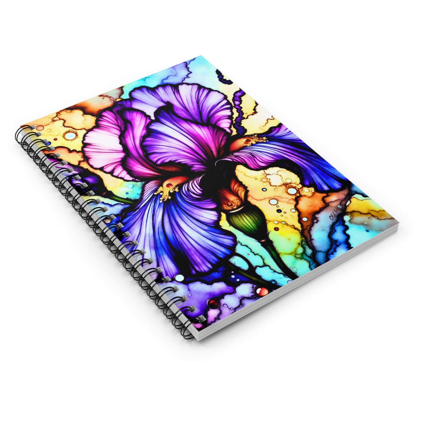 Stained Glass Iris Bloom Spiral Notebook — Colorful Floral Ruled Journal