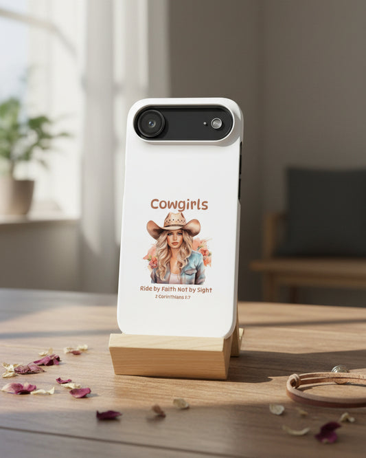 Cowgirls Phone Case — "Real Cowgirls Ride by Faith Not by Sight" Christian Western Phone Snap ase