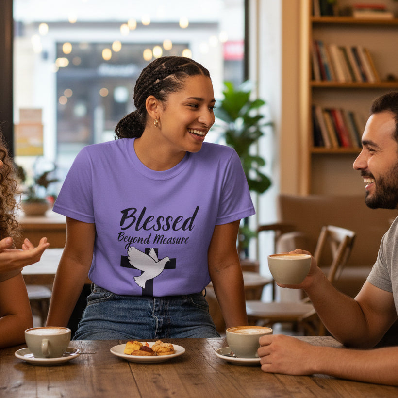 Blessed Beyond Measure T-Shirt — Christian Cross & Dove Faith Tee