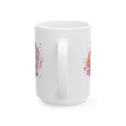 Watercolor Raindrops Keep Falling On My Head Ceramic Mug — Colorful Coffee Cup (11oz & 15oz)