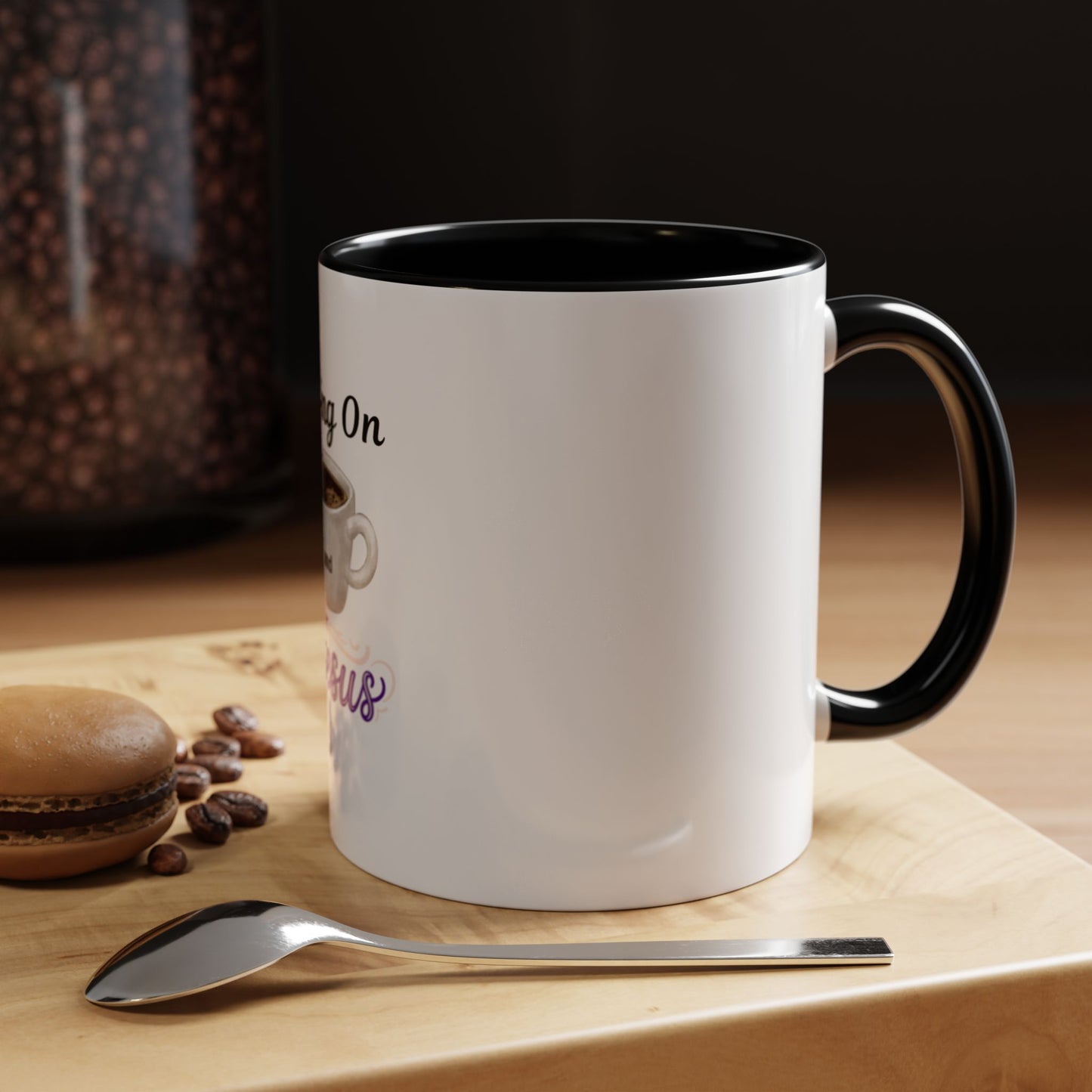 Living On Coffee and Jesus Accent Mug — Christian Coffee Cup (11/15oz)