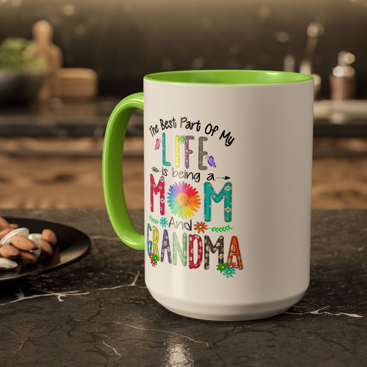 Mom and Grandma Colorful Ceramic Mug — "The Best Part of My Life is Being a Mom and Grandma" (11oz/15oz)