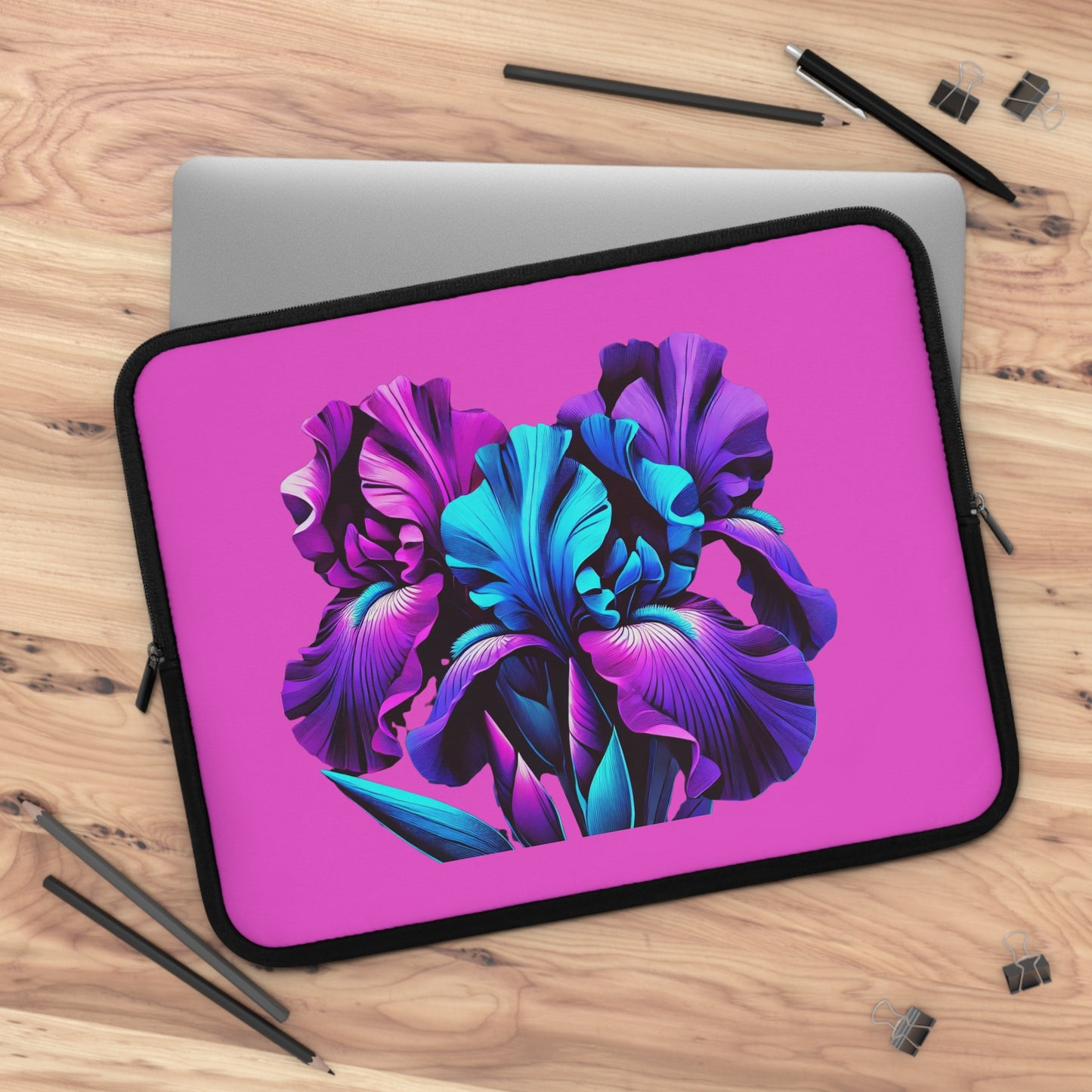 Vivid Neon Iris Laptop Sleeve — Pink Floral Protective Case