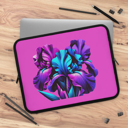 Vivid Neon Iris Laptop Sleeve — Pink Floral Protective Case