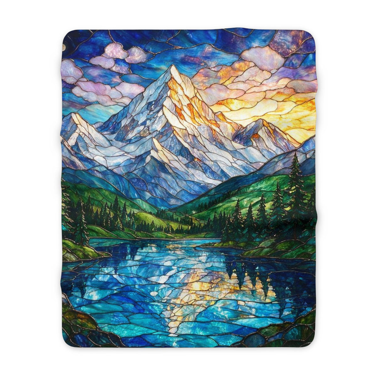 Mountain Lake Sherpa Blanket — Stained Glass Nature Fleece Throw