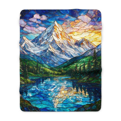 Mountain Lake Sherpa Blanket — Stained Glass Nature Fleece Throw