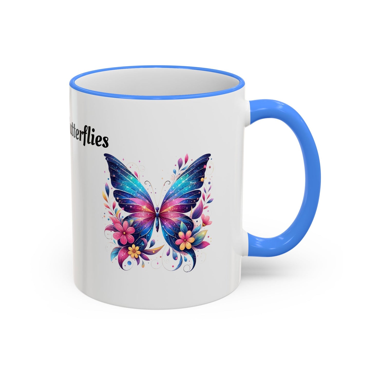 I Love Butterflies Accent Rim Mug — Floral Butterfly Coffee Cup (11oz/15oz)
