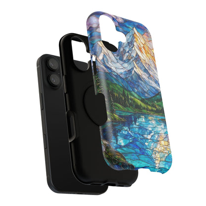 Stained Glass Mountain Lake Mosaic Phone Case — Impact-Resistant Artistic Protection