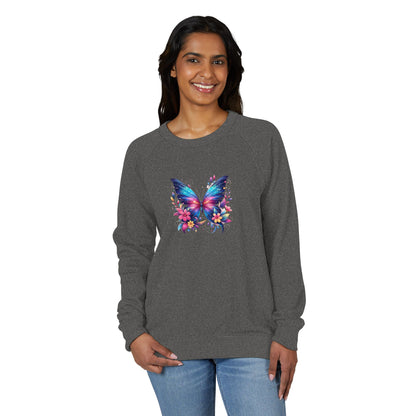 Butterfly Floral French Raglan Crewneck Sweatshirt – Colorful Wings Graphic