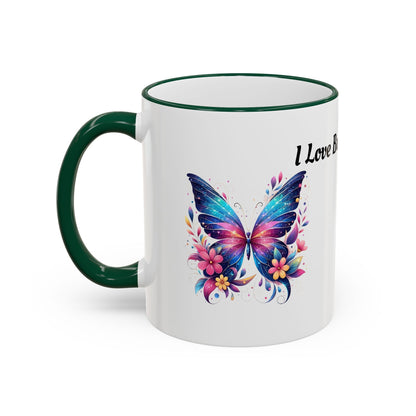 I Love Butterflies Accent Rim Mug — Floral Butterfly Coffee Cup (11oz/15oz)