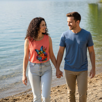 Butterfly Floral Tank Top — Colorful Garden Print Summer Tee