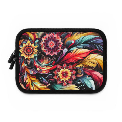 Colorful Floral Mandala Laptop Sleeve — Vibrant Boho Feather Design