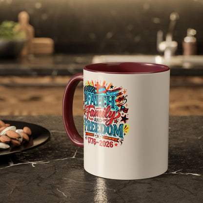Faith Family Freedom 1776–2026 Patriotic Coffee Mug