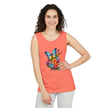 Butterfly Floral Tank Top — Colorful Garden Print Summer Tee