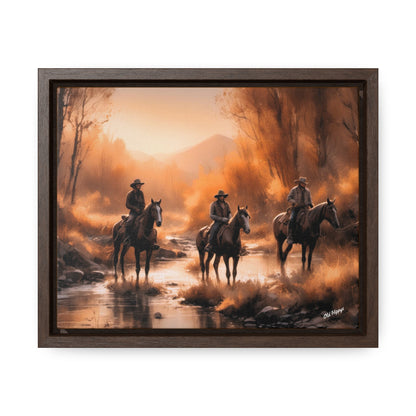 Cowboys Crossing A Stream Wood Framed Canvas Wrap