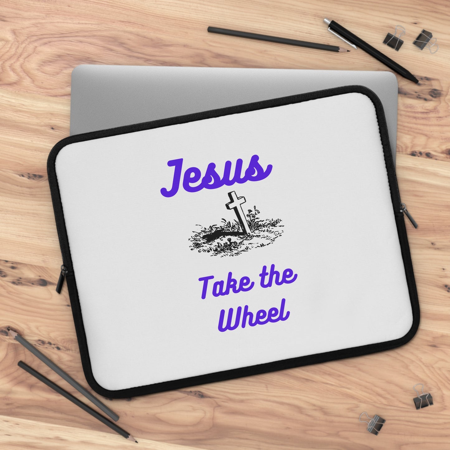 Jesus Take the Wheel Laptop Sleeve — Christian Cross Laptop Case