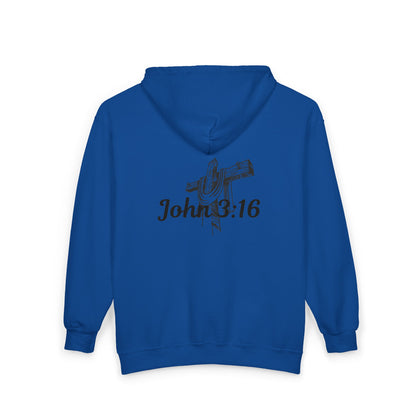 Jesus Is Lord Full-Zip Hoodie — John 3:16 Cross