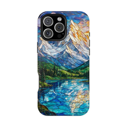 Stained Glass Mountain Lake Mosaic Phone Case — Impact-Resistant Artistic Protection
