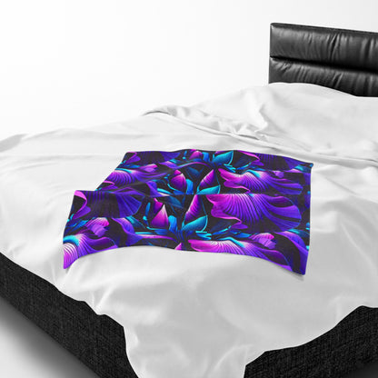 Neon Purple Iris Floral Velveteen Plush Blanket
