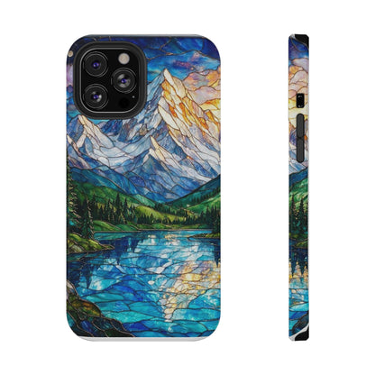 Stained Glass Mountain Lake Mosaic Phone Case — Impact-Resistant Artistic Protection