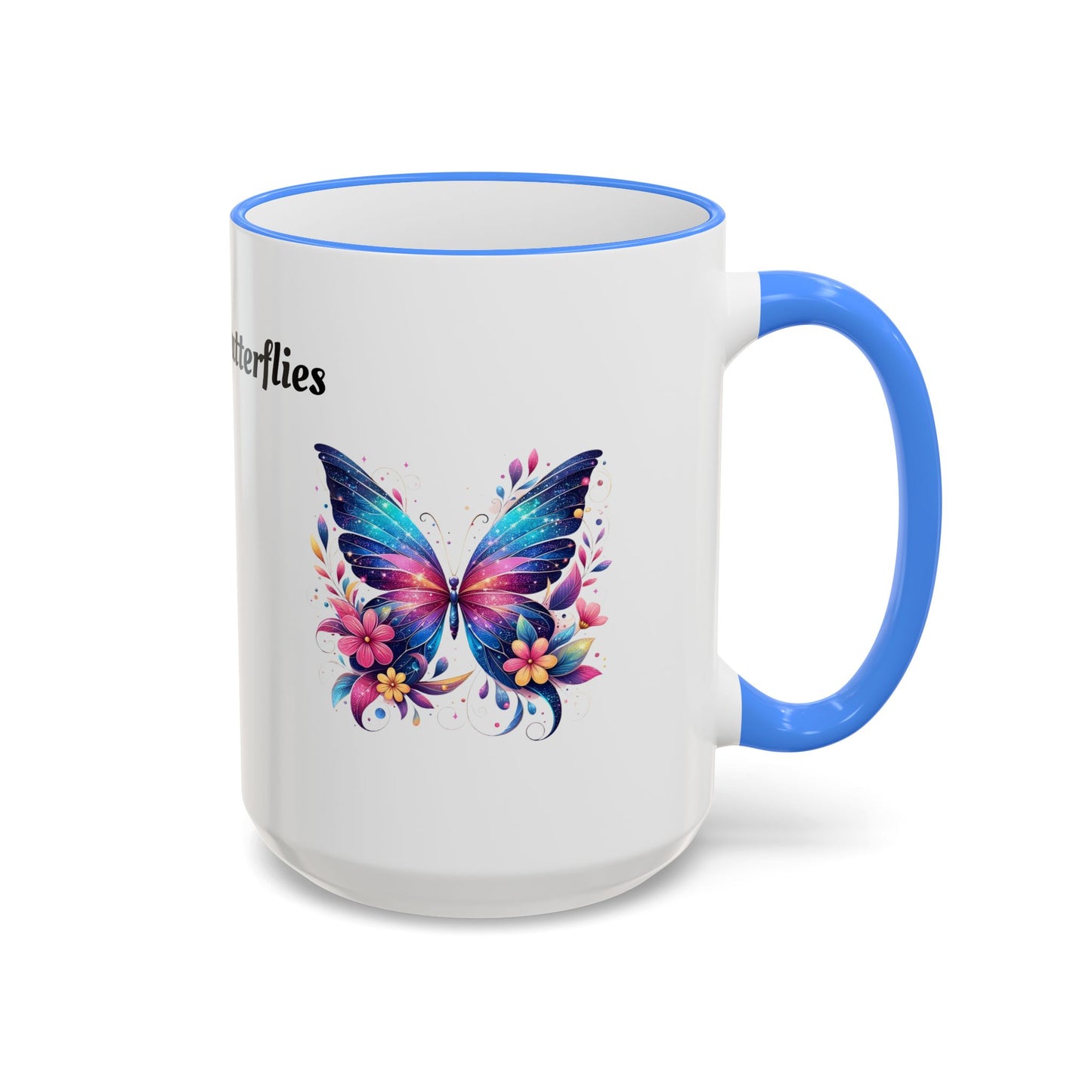 I Love Butterflies Accent Rim Mug — Floral Butterfly Coffee Cup (11oz/15oz)