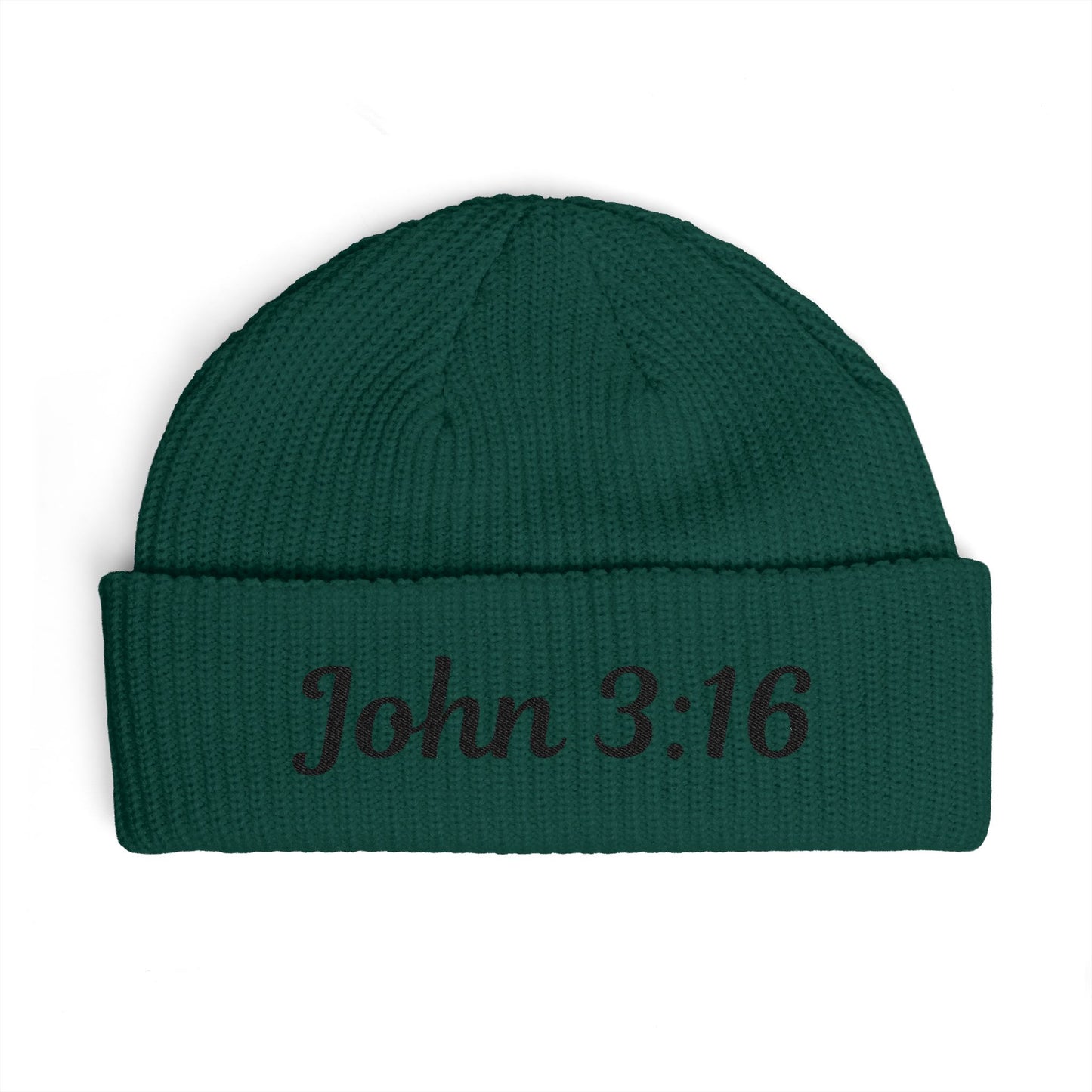 John 3:16 Cuff Beanie — Christian Scripture Embroidered Knit Hat