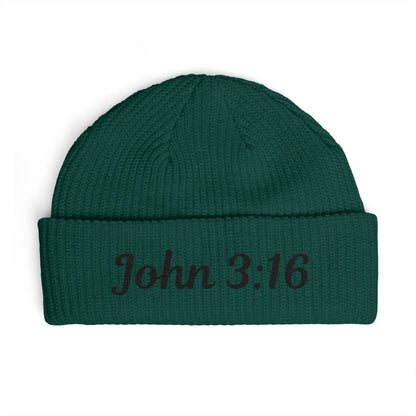 John 3:16 Cuff Beanie — Christian Scripture Embroidered Knit Hat