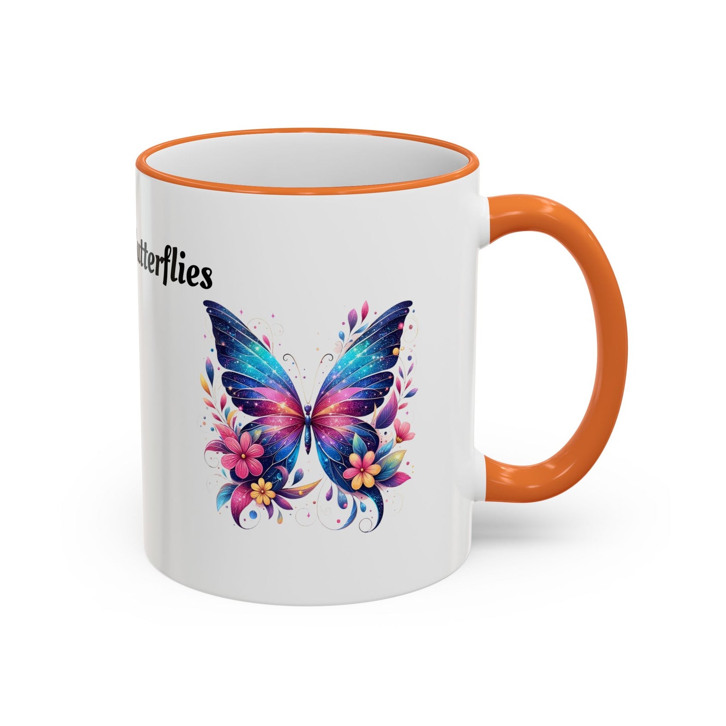 I Love Butterflies Accent Rim Mug — Floral Butterfly Coffee Cup (11oz/15oz)