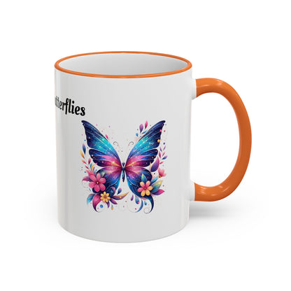 I Love Butterflies Accent Rim Mug — Floral Butterfly Coffee Cup (11oz/15oz)