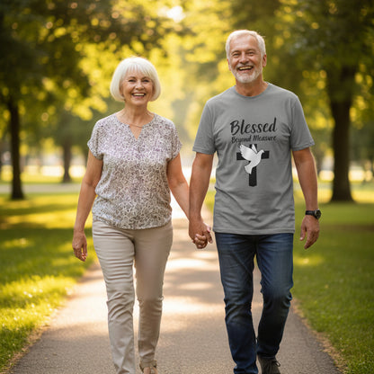 Blessed Beyond Measure T-Shirt — Christian Cross & Dove Faith Tee