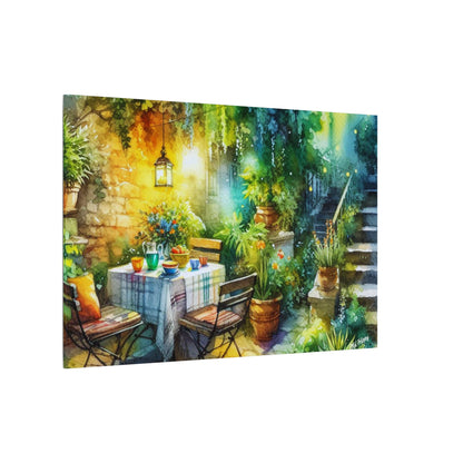 Serene Garden Bistro Canvas Print — Stretched Matte Wall Art