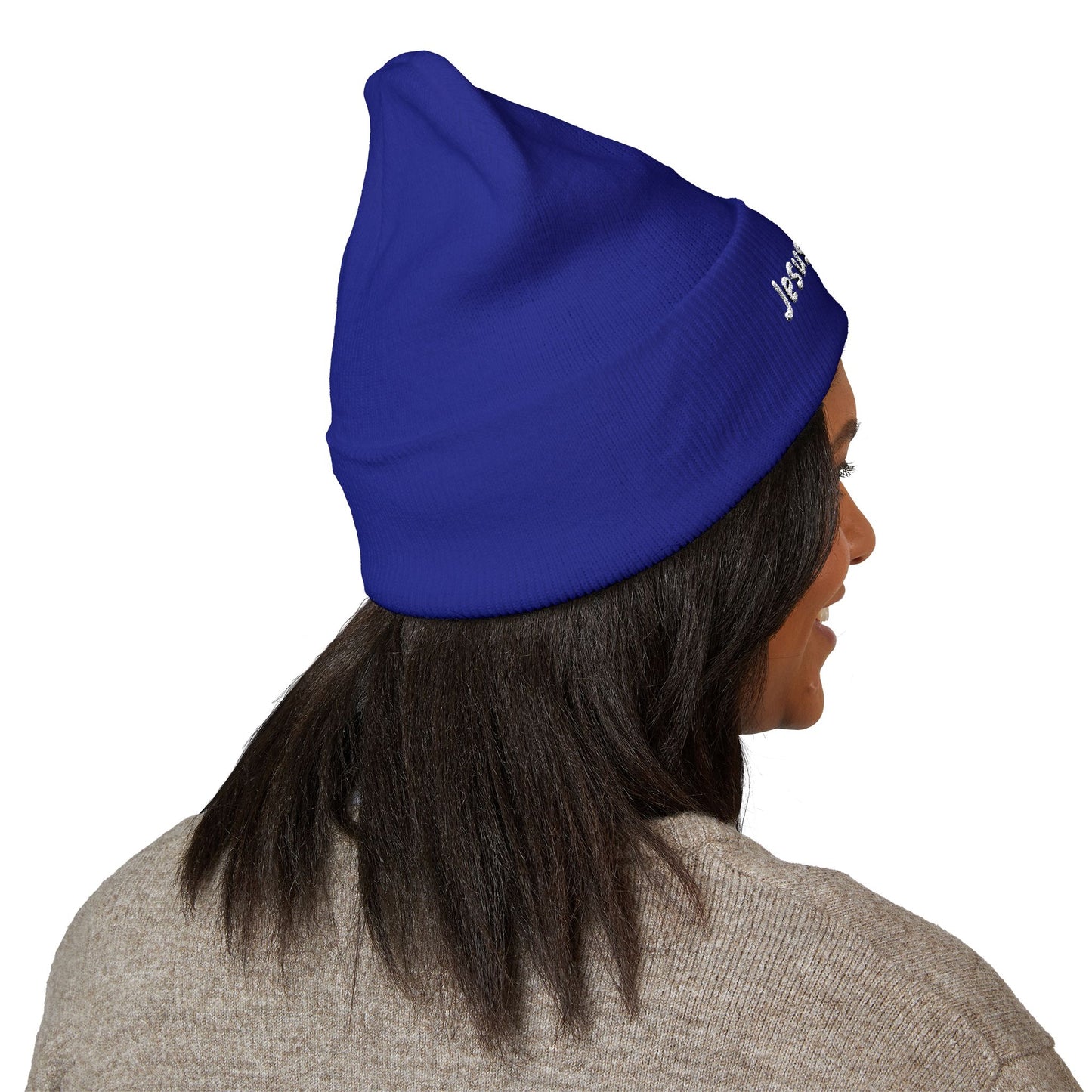 Embroidered 'Jesus is Lord' Cuffed Beanie — Christian Faith Knit Hat
