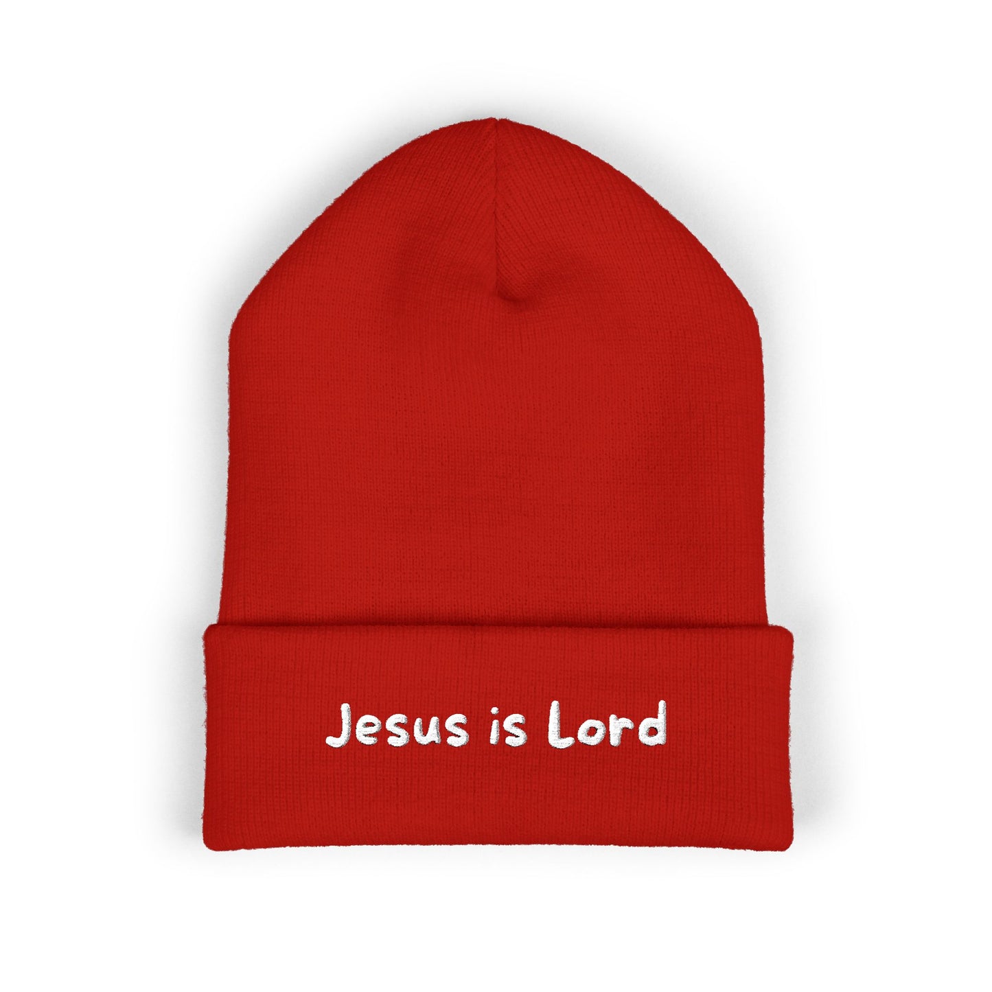 Embroidered 'Jesus is Lord' Cuffed Beanie — Christian Faith Knit Hat