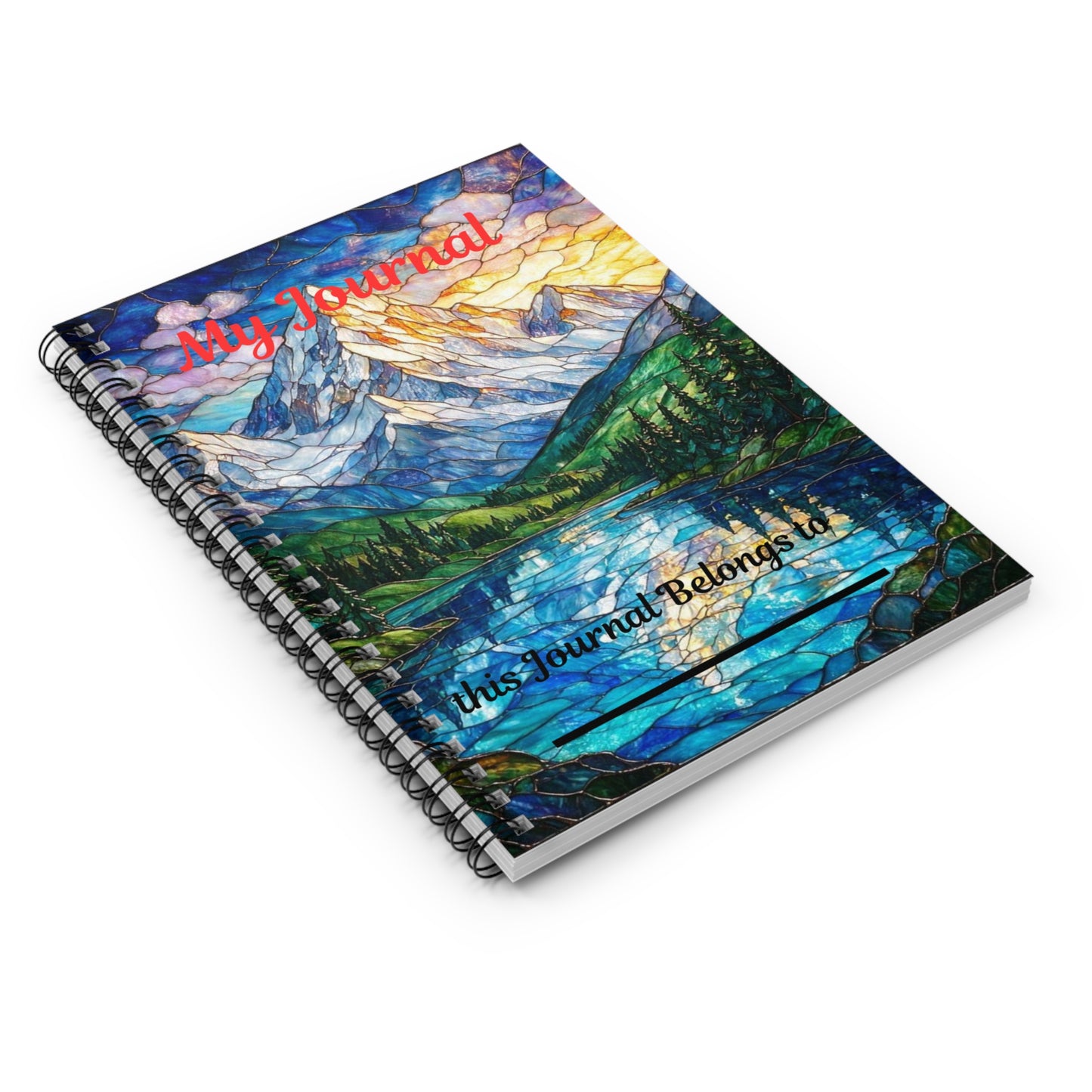 Stained Glass Mountain Lake Journal — Spiral Ruled Notebook ("My Journal" Cover)