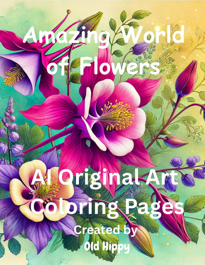 Amazing World of Flowers AI Original Artwork Coloring Pages by Old Hippy