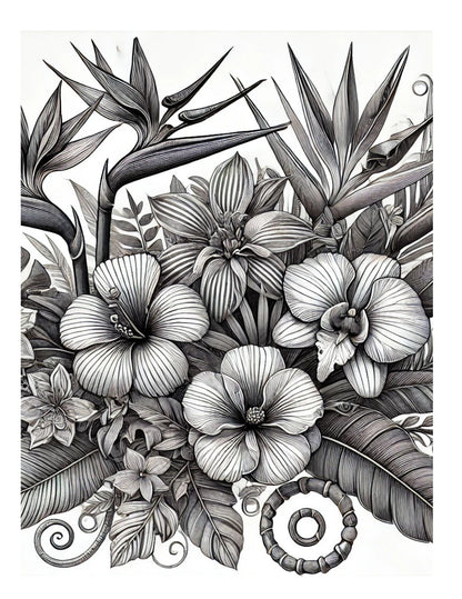 Amazing World of Flowers AI Original Artwork Coloring Pages by Old Hippy
