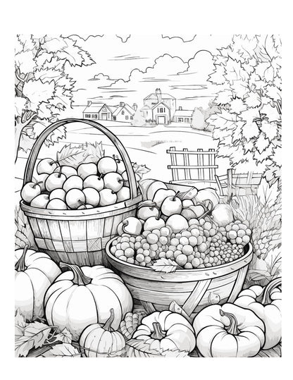 Autumn Harvest Baskets Coloring Pages – 111-Page Digital Download