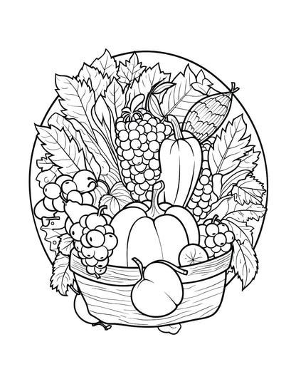 Autumn Harvest Baskets Coloring Pages – 111-Page Digital Download