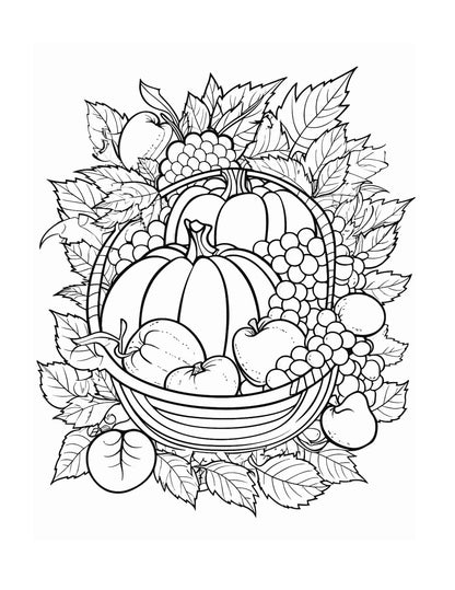 Autumn Harvest Baskets Coloring Pages – 111-Page Digital Download