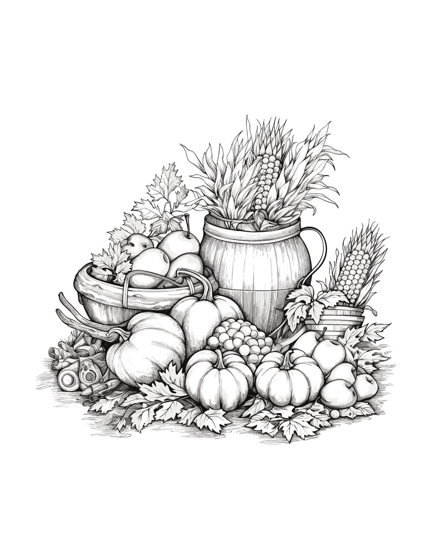 Autumn Harvest Baskets Coloring Pages – 111-Page Digital Download