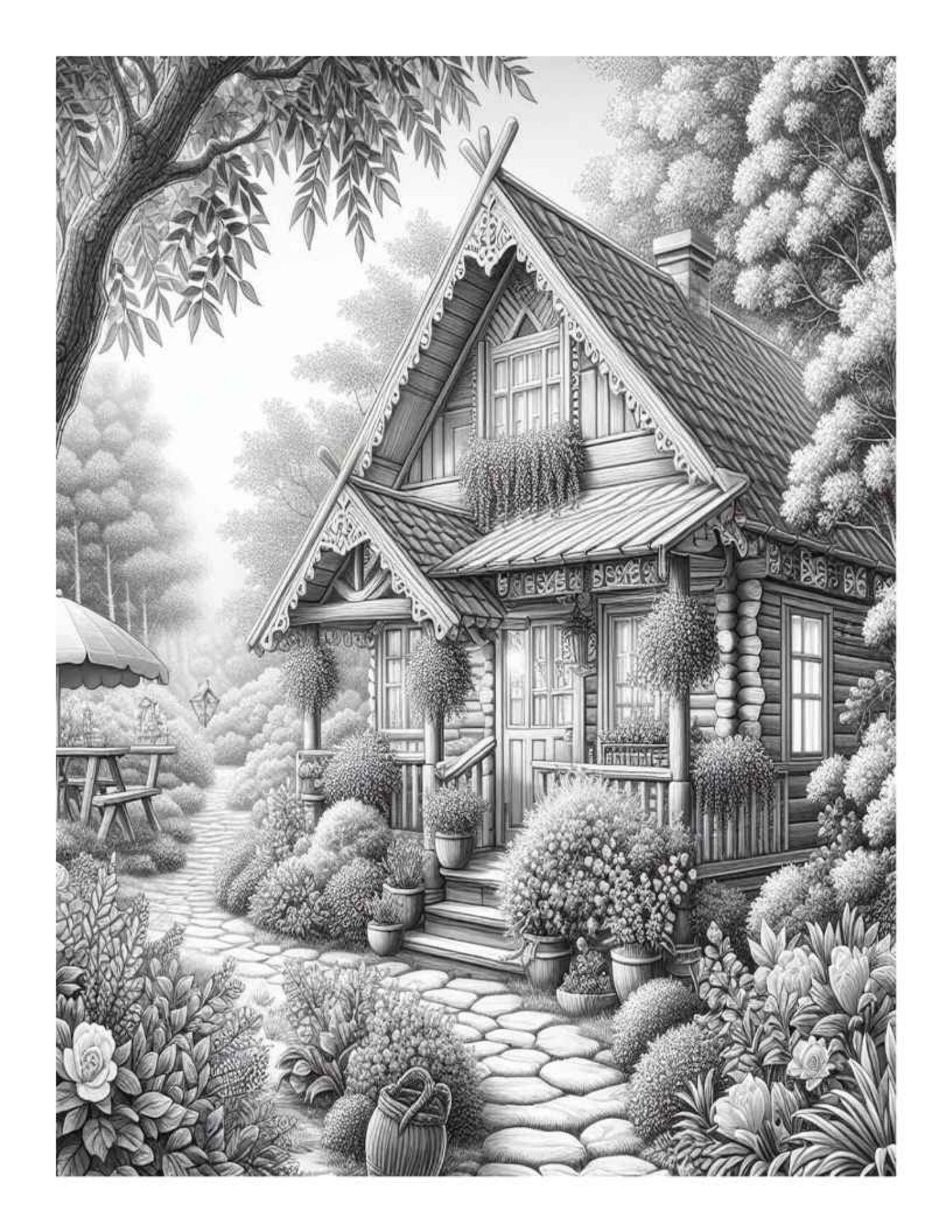 Cozy Garden Adult Coloring Pages – 25 Printable Grayscale Designs (PDF Digital Download)
