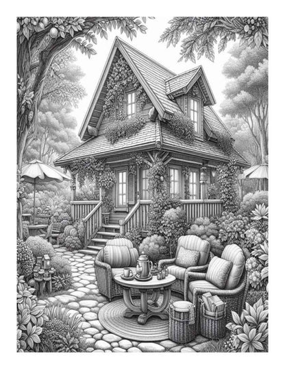 Cozy Garden Adult Coloring Pages – 25 Printable Grayscale Designs (PDF Digital Download)