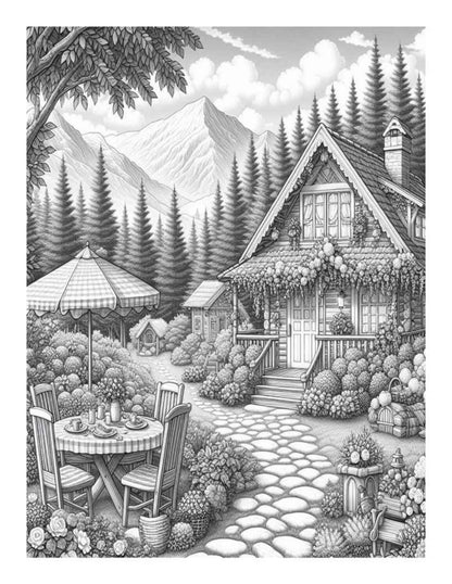 Cozy Garden Adult Coloring Pages – 25 Printable Grayscale Designs (PDF Digital Download)