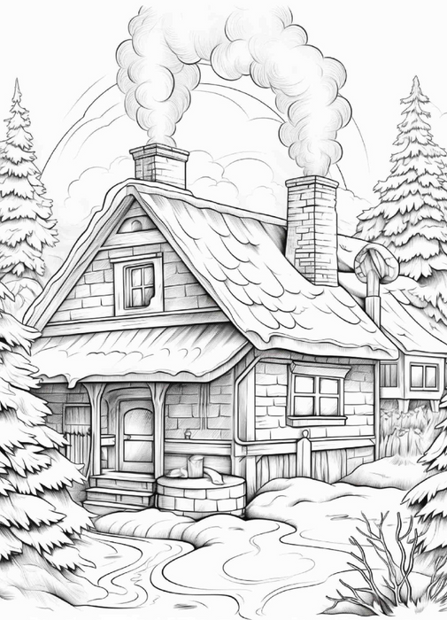 Beautiful Cottages Adult Coloring Pages