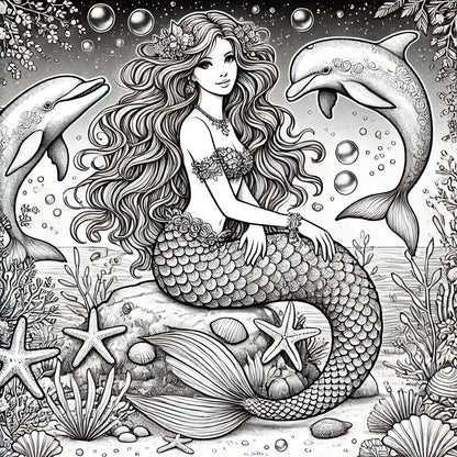 Beautiful Mermaids Coloring Pages Original AI Art by Old Hippy