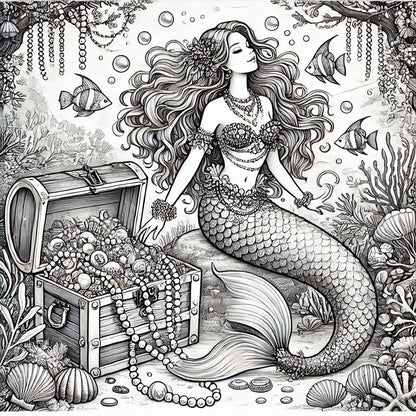 Beautiful Mermaids Coloring Pages Original AI Art by Old Hippy