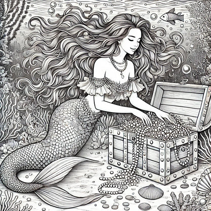 Beautiful Mermaids Coloring Pages Original AI Art by Old Hippy
