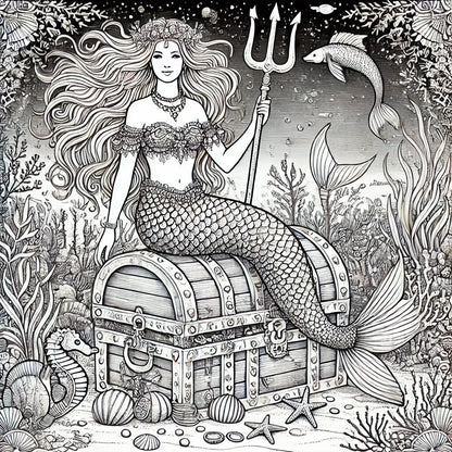 Beautiful Mermaids Coloring Pages Original AI Art by Old Hippy