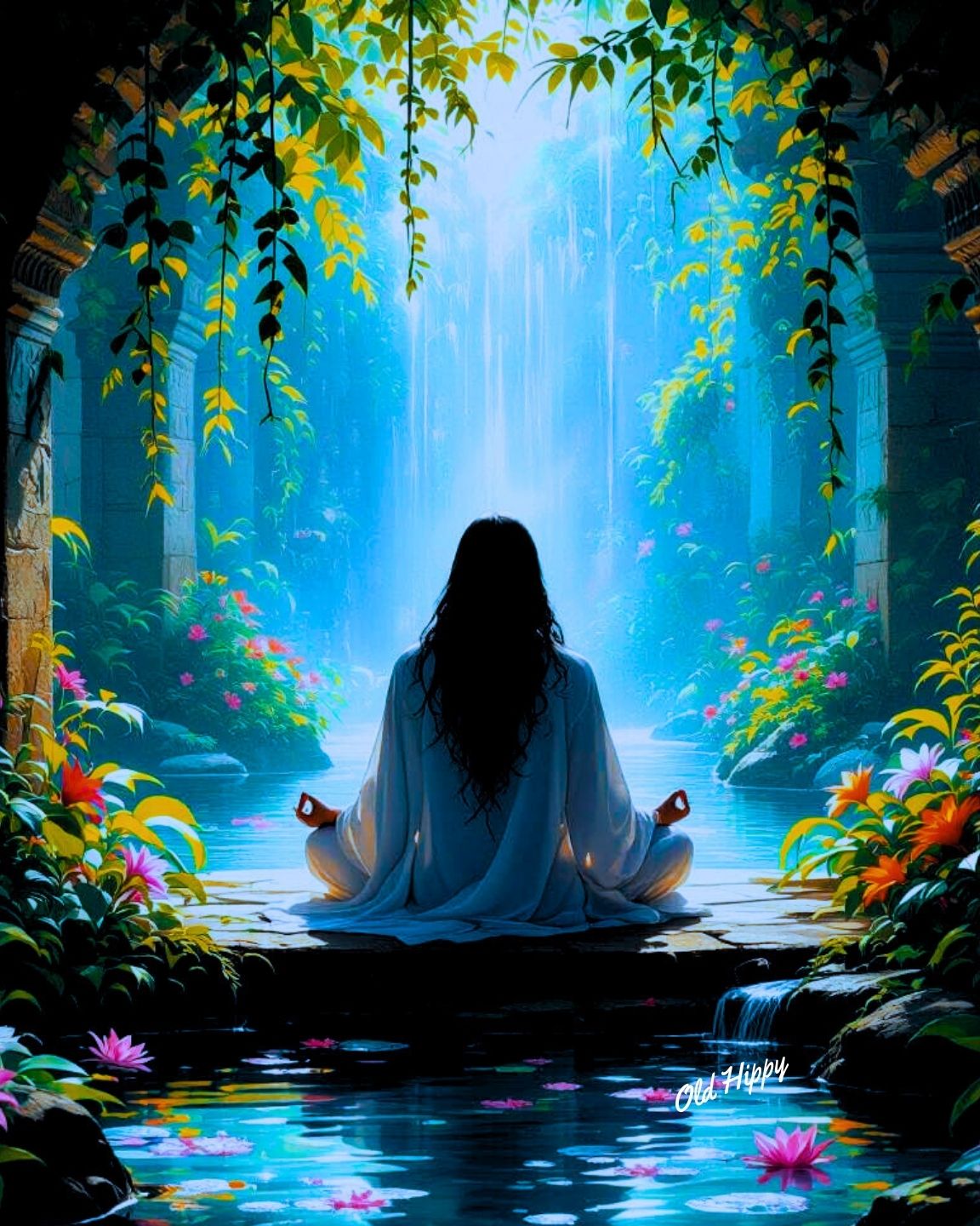 "Divine Pathways: Serenity in the Sacred Garden" AI Art by Old Hippy