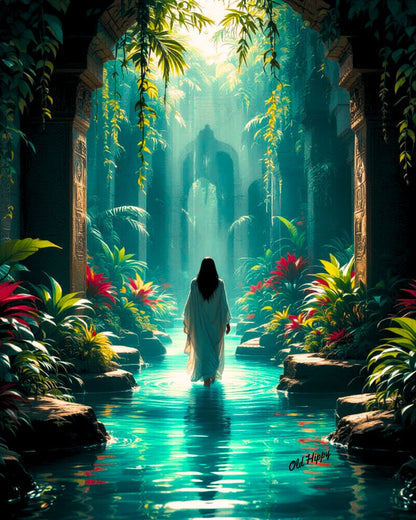 "Divine Pathways: Serenity in the Sacred Garden" AI Art by Old Hippy